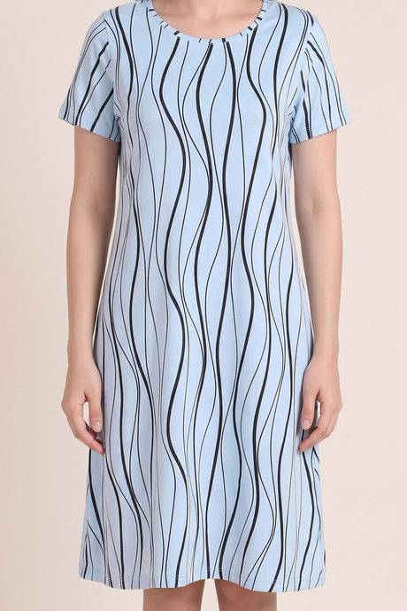Zivame Knit Cotton Knee Length Nightdress - Ice Water — image 4